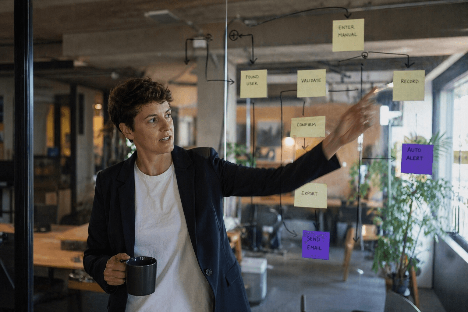 A founder mapping a product flow on a whiteboard during the SMEC AI Studio accelerator program